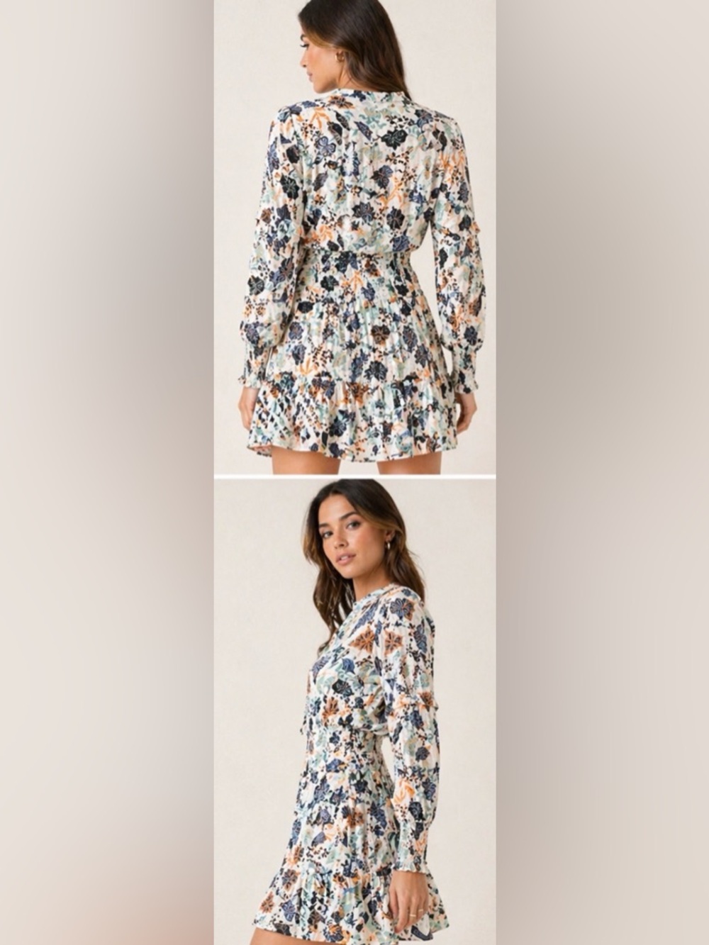 Parker Floral Mini Dress Small Boho Festival Long Sleeve Ruffle Hem Cotton Lined - Picture 3 of 16